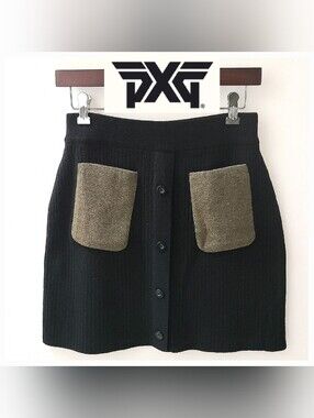 PXG Parsons Xtreme Golf Black Ribbed Knit Lightweight Wool Mini Skirt Sz S NWT